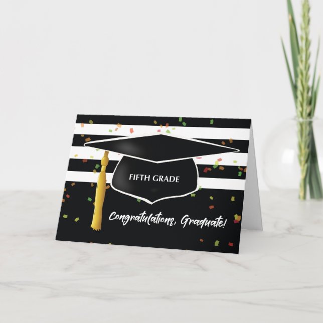 Carte Graduation 5e année avec Casquette et noir blanc (Devant)