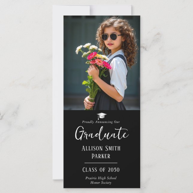 Carte Graduation Announcement Black and Silver Photo (Devant)