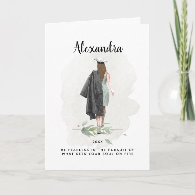 Carte Graduation Aquarelle Fille Foliage Inspirationnel (Devant)