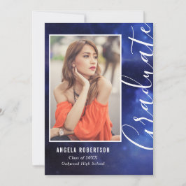 Carte Graduation Blue Nebula Space Stylish Photo moderne
