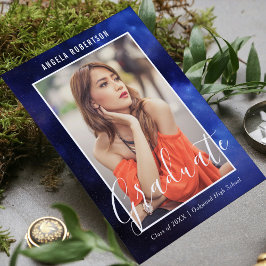 Carte Graduation Blue Nebula Space Stylish Photo moderne