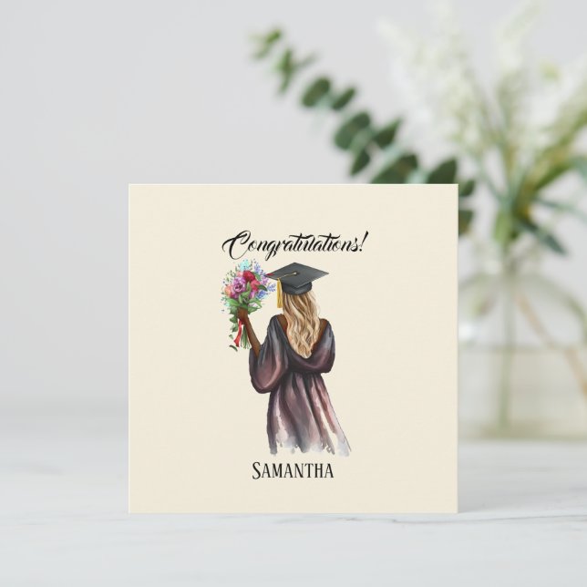 Carte Graduation d'aquarelle personnalisée (14) (Debout devant)