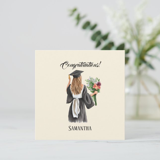 Carte Graduation de l'aquarelle personnalisée (12) (Debout devant)