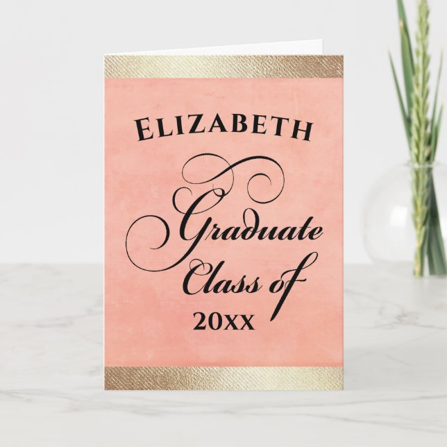 Carte Graduation Elegant Gold Pink Félicitations (Devant)