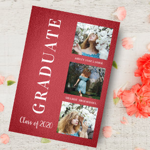 Carte Graduation en Textile rouge Trois séances photo
