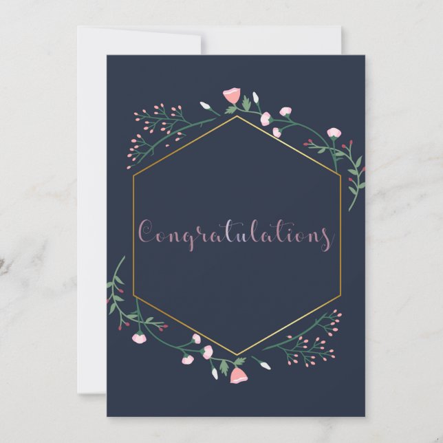 Carte Graduation Marine bleu et rose floral (Devant)