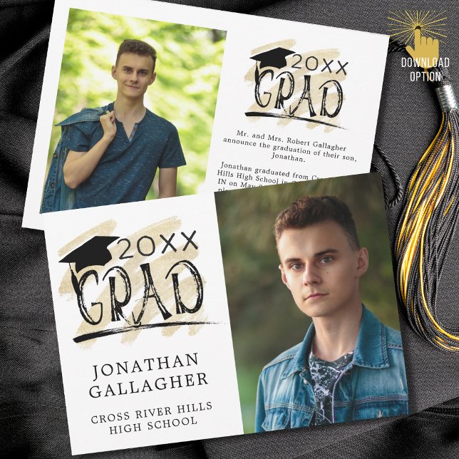 Carte Graduation moderne Black Gold Grad 2 Photos (Créateur téléchargé)