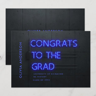 Carte Graduation néon noir bleu fêtes moderne design