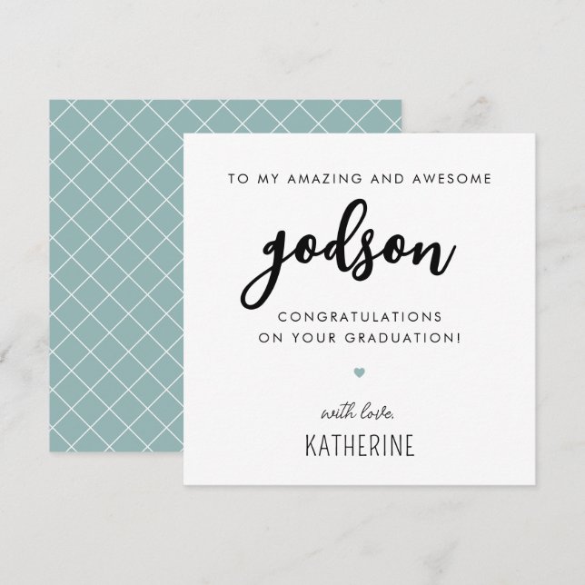 Carte Graduation personnalisée moderne et jolie Godson (Devant / Derrière)