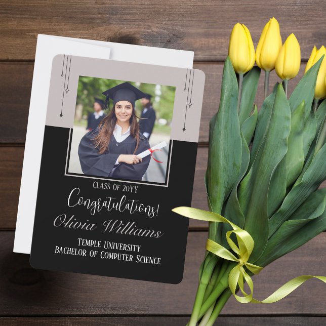 Carte Graduation Photo personnalisée de Graduate, Noir m (Créateur téléchargé)