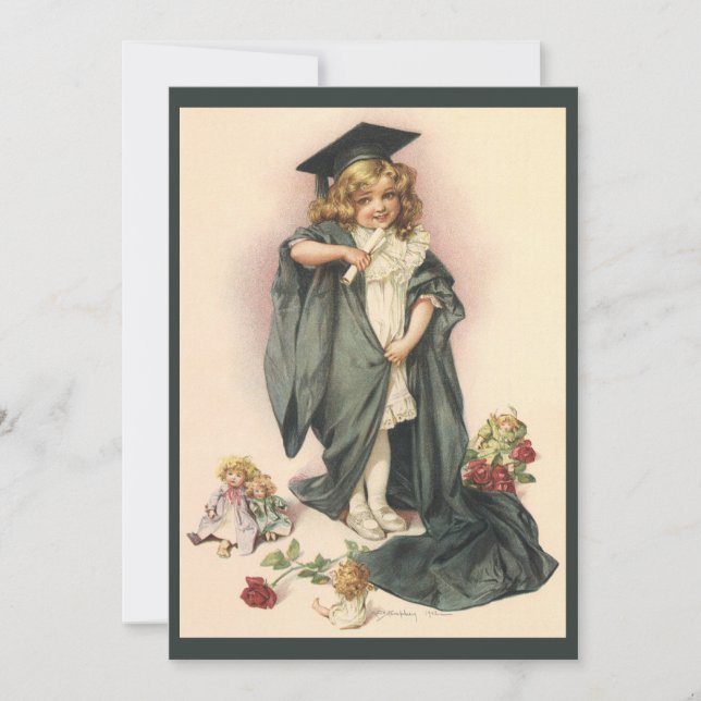 Carte Graduation vintage, Fille portant un Casquette et  (Devant)
