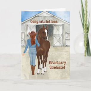 Carte Gradué vétérinaire Cowgirl thème occidental