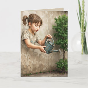 Carte Graffiti Art d'une jeune fille arroser un arbre ur