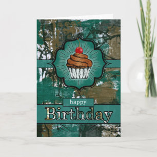 Carte Graffiti urbain turquoise et Brown Cupcake Anniver