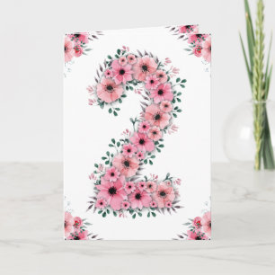 Carte Grand 2e anniversaire Fleurs roses Fleurs vertes F