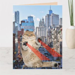 CARTE GRAND CHAT D'ANNIVERSAIRE TOUR SUR NEW YORK CITY F
