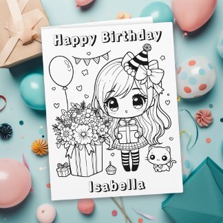 Carte Grand Color Me Anime Girl'anniversaire