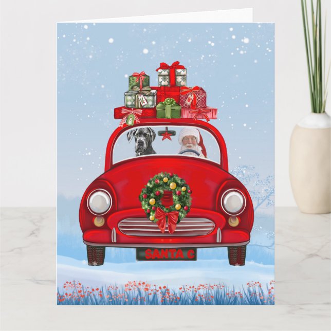 Carte Grand Danois dans une voiture avec le Père Noël (Devant)