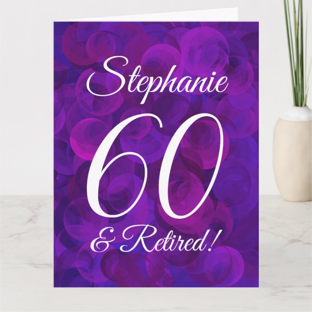 Carte Grand Élégant Violet 60 Bonne retraite (Devant)