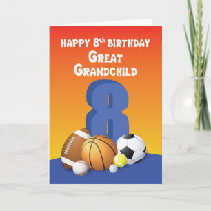 Carte Grand-Enfant, Garçon 8 Anniversaire Sports Balls