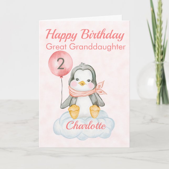 Carte Grand-fille Penguin Joyeux 2e anniversaire (Devant)
