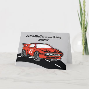 Carte Grand-fils Nom personnalisé Anniversaire Âge 8 Red