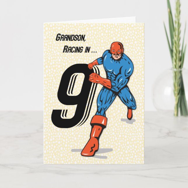 Carte Grand-fils Superhero 9e anniversaire (Devant)