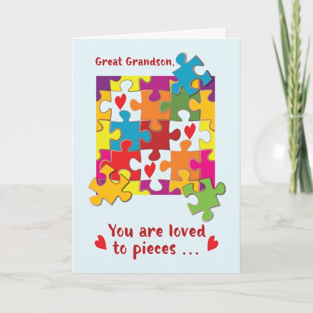 Carte Grand-fils Valentine Puzzle Amour aux pièces (Devant)