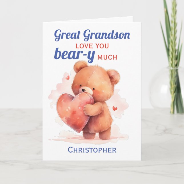 Carte Grand-fils Valentines Jour Teddy Coeur de l'ours (Devant)
