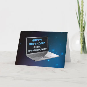 Carte Grand grand-fille Anniversaire avec ordinateur