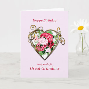 Carte Grand grand-mère Anniversaire Antique Peint Rose