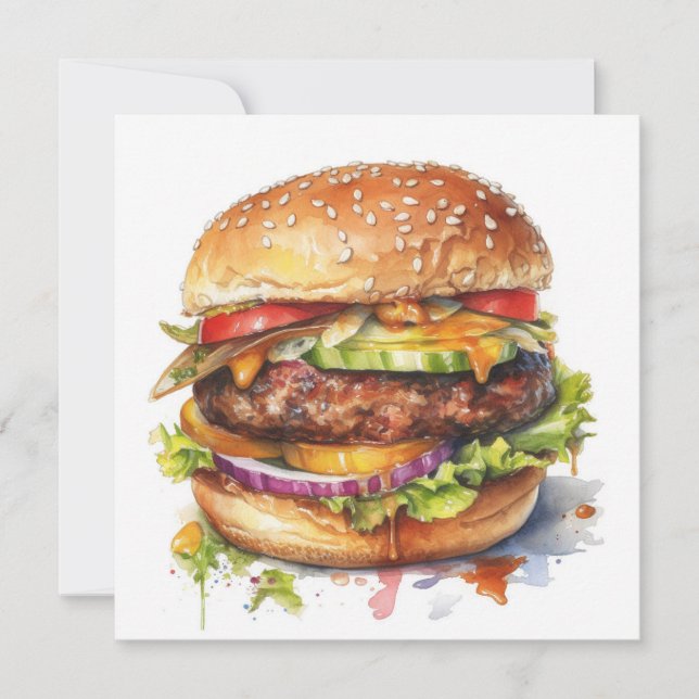 Carte grand hamburger juteux - aquarelle (Devant)