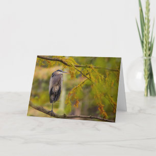 Carte Grand Héron Bleu parmi les feuilles d'automne Cart