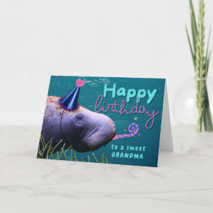 Carte Grand-mère Anniversaire mignonne Manatee à la fête