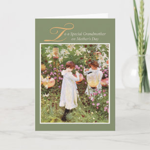 Carte Grand-mère, Fête des Mères, Filles dans le jardin 