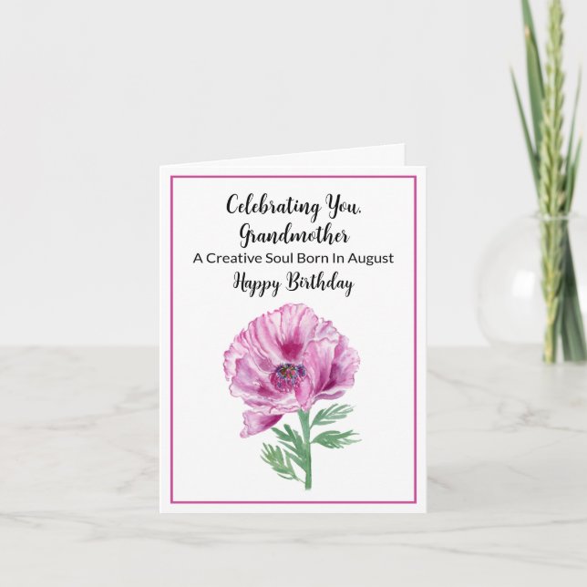 Carte Grand-mère Joyeux Août Anniversaire Purple Poppy (Devant)