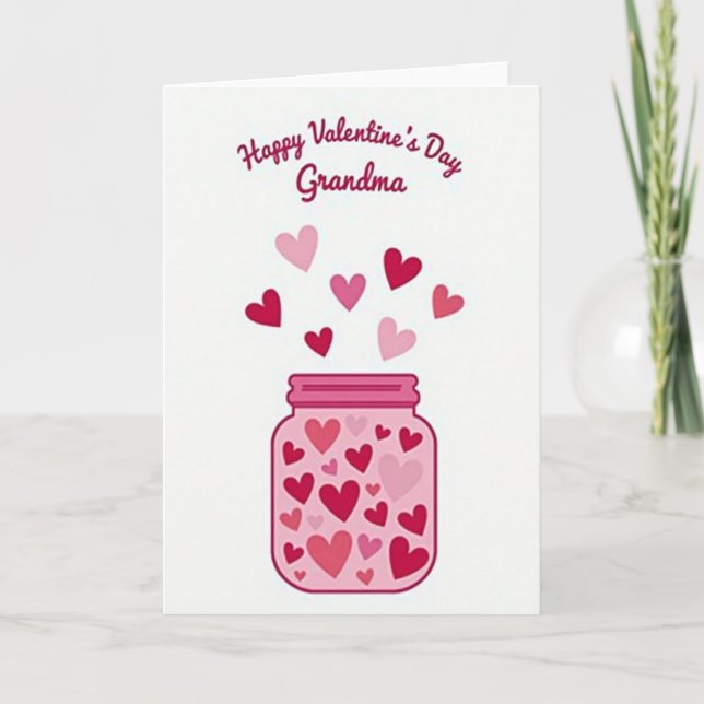 Carte Grand-mère Pot à Coeur Rose (Devant)