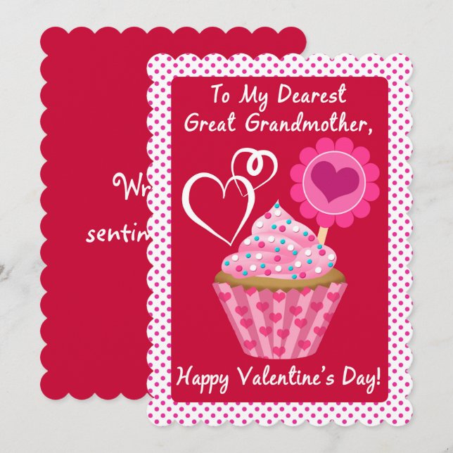 Carte Grand-mère Valentine Cute Cupcake (Devant / Derrière)