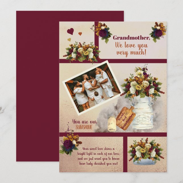 Carte Grand-mère We Love You Photo Fall Floral | Texte (Devant / Derrière)