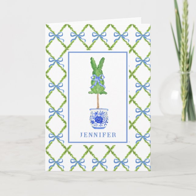 Carte Grand-millénaire Chinoiserie Bunny Topiary Blank (Devant)