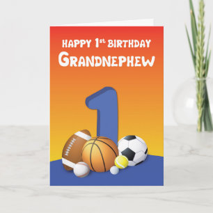Carte Grand neveu 1er anniversaire Sports Balls