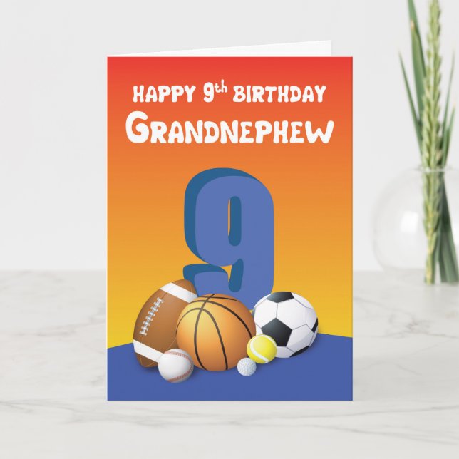 Carte Grand neveu 9ème anniversaire des balles de sport (Devant)