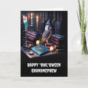 Carte Grand-neveu mignonne Happy Halloween avec Owl Magi