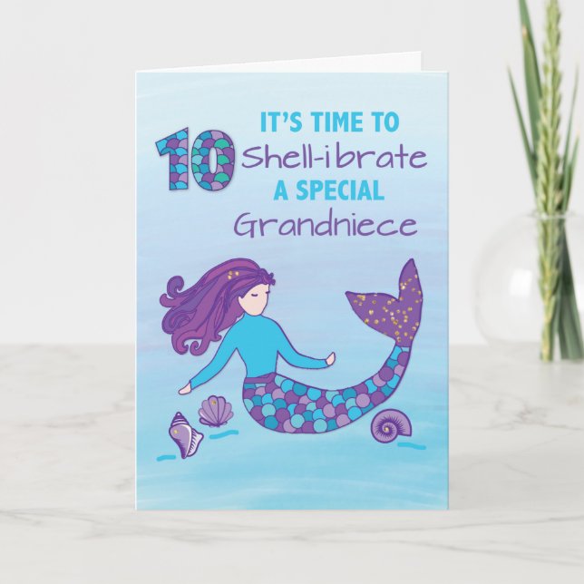 Carte Grand-nièce 10e anniversaire Sparkly Look Mermaid (Devant)
