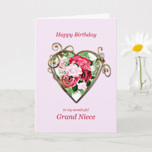Carte Grand Niece Anniversaire Antique Peint Rose