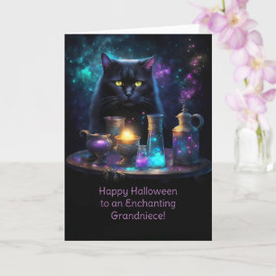 Carte Grand-nièce Halloween heureux avec chat noir