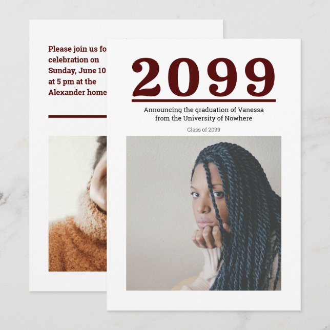 Carte Grand nombre de Maroon Diplôme en deux photos (Devant / Derrière)