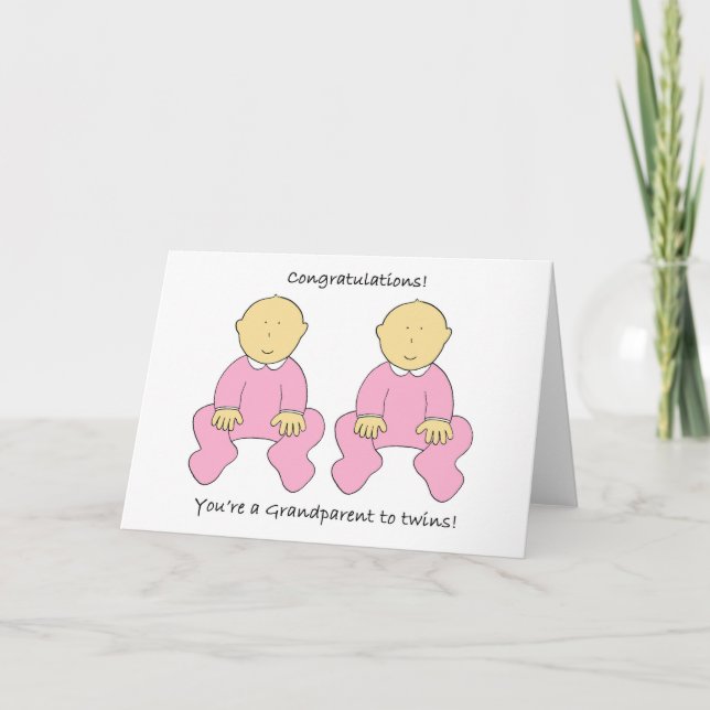 Carte Grand-parent à filles jumelles Félicitations (Devant)