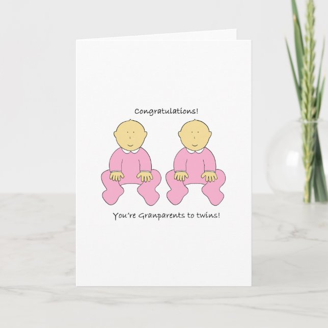 Carte Grand-parents à filles jumelles Félicitations (Devant)