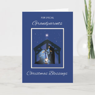 Carte Grand-parents Bénédiction de Noël Manger on Blue